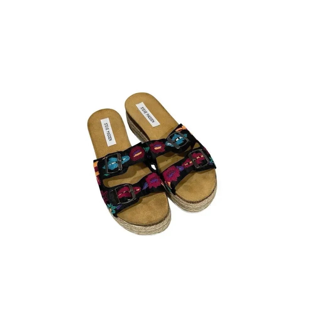 Steve‎ Madden Platform Two Strap Floral Embroidered Sandals Womens 10